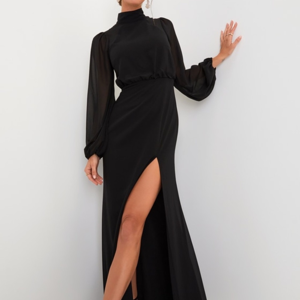 Lulus Graceful Entrance Black Long Sleeve Backless Maxi Dress - Size L